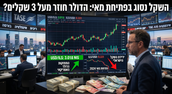 השקל נסוג בפתיחת מאי: הדולר חוזר מעל 3 שקלים?   כללי
