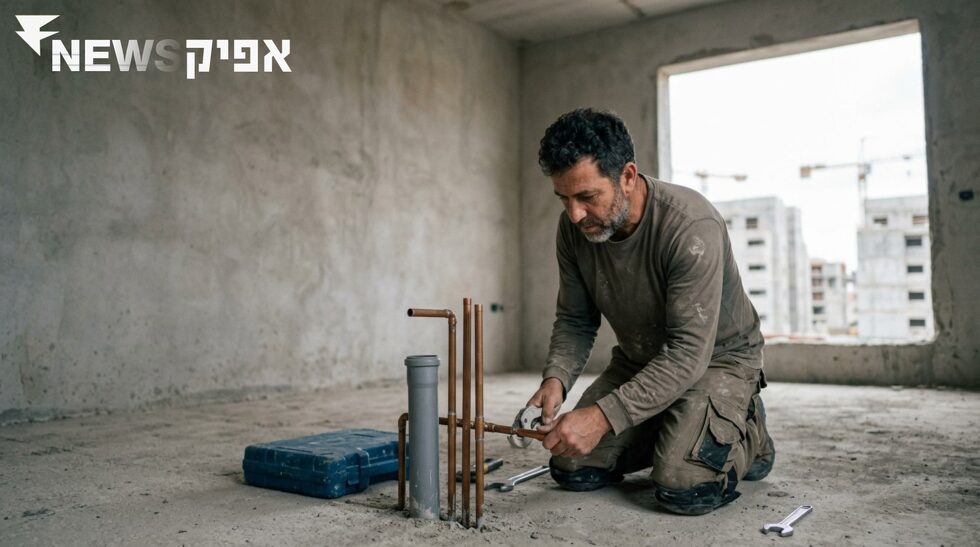 בעל מקצוע מתקין תשתית בדירה בבנייה