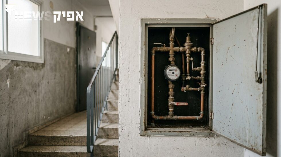 ארון מונים פתוח בחדר מדרגות של בית משותף